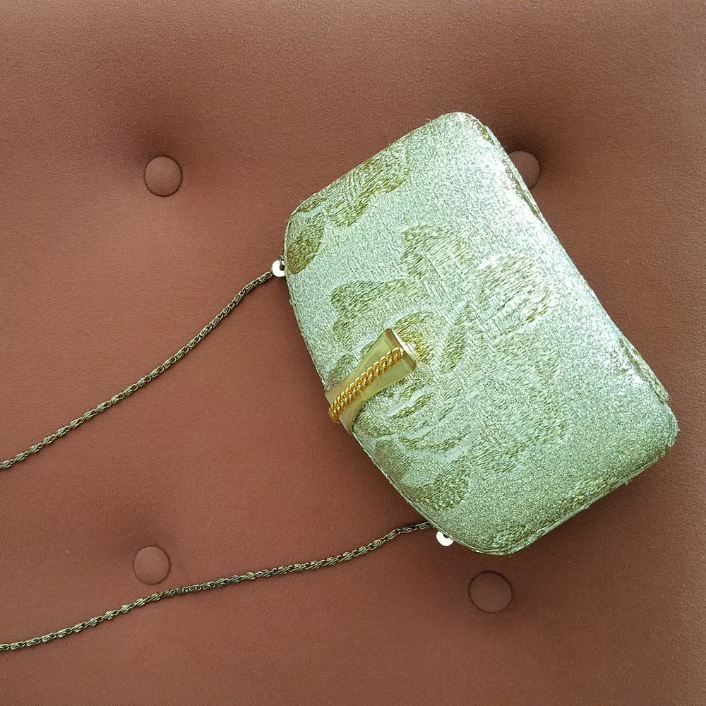 Gold silk shoulder evening bag